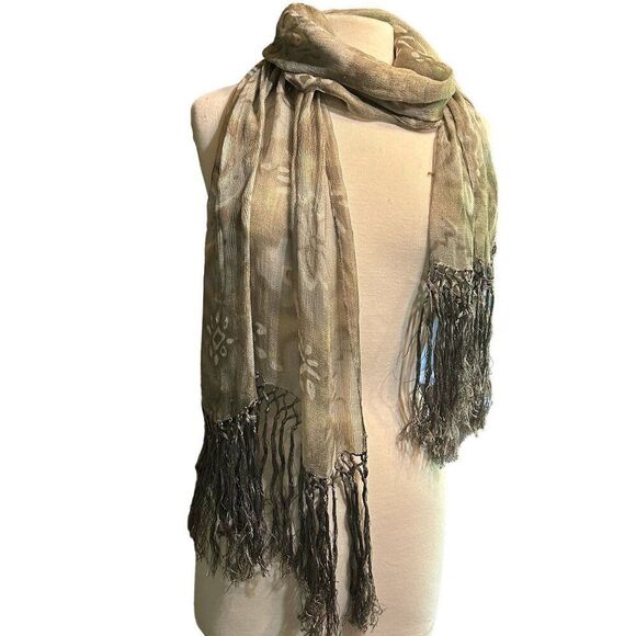 Bohemian Style Sheer Scarf With Fringe - Picture 1 of 3